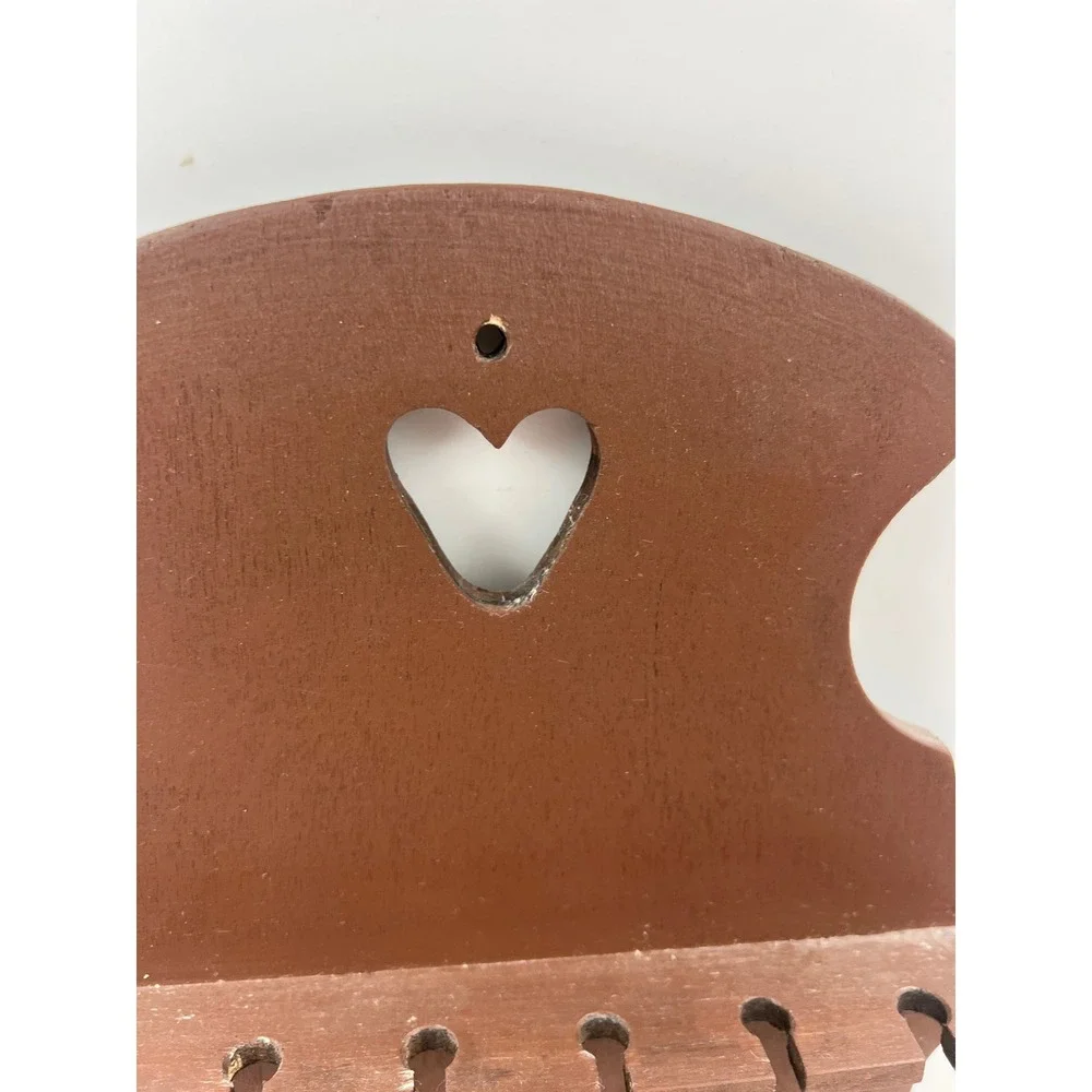 Vintage Wooden Spoon Rack Wall Hanging Display Heart Cutout Scalloped Brown